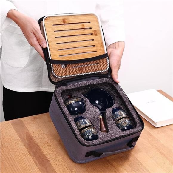 Porcelain Chinese Gongfu Tea Set,Portable Teapot Set with 360 Rotation Tea maker - Picture 6 of 6